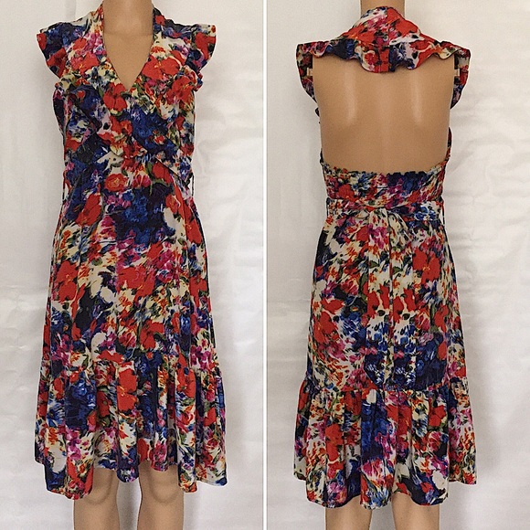 Anthropologie Postella Silk Halter Floral Dress - Picture 2 of 16